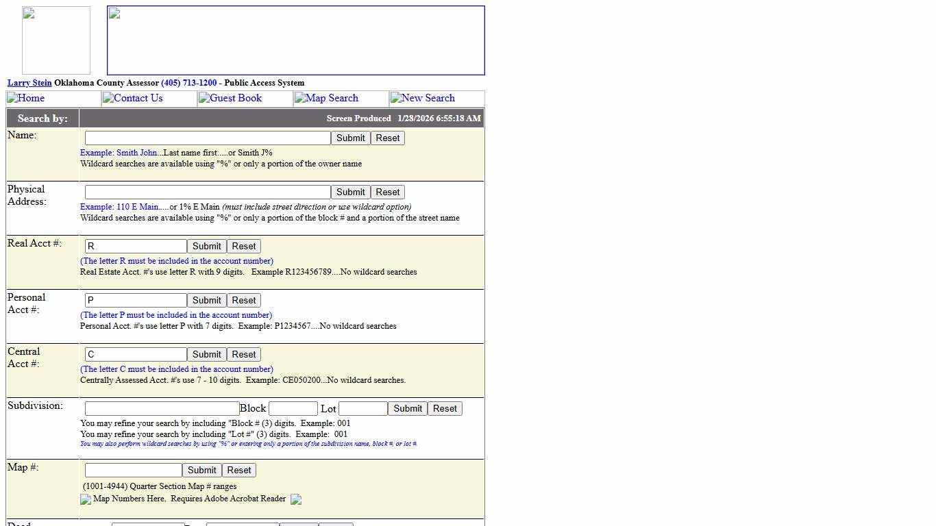 WP50 Oklahoma County Assessor Default Search Page
