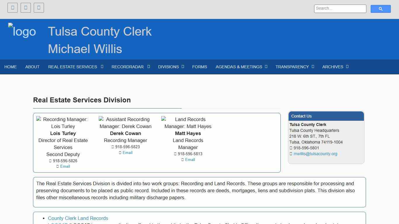 Tulsa County, Land Records, Real Estate Services Division