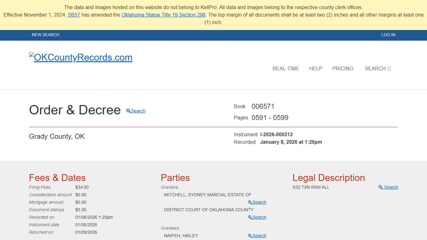 Grady Order & Decree I-2026-000313 OKCountyRecords.com County Clerk Public Land Records for Oklahoma